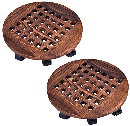 GeBot Support à roulettes pour Pot de Fleurs en Bois pour intérieur ou extérieur 2 Packs 16 in/40cm