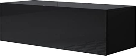 MB Muebles Bonitos, Meuble TV Mural Luke H1 pour Salon Moderne, Meuble Suspendu au Mur, Design Modulaire avec Porte Abattante, Mélamine Brillante, Noir, 100x30x40 cm