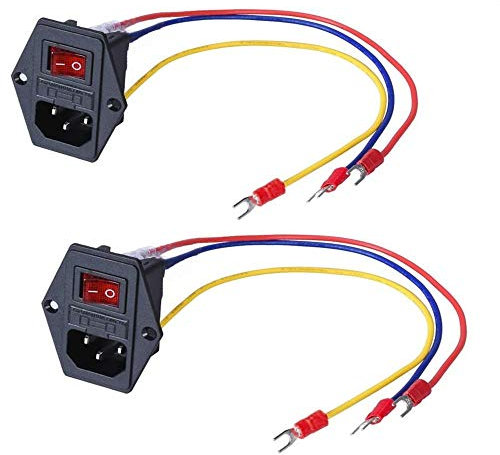 3Dman 15A 250V Rocker Switch On/Off Power Socket Inlet Module Plug 10A Fuse Switch with 3PCS 18 AWG Wiring 3 Pin IEC320 C14-2 PCS