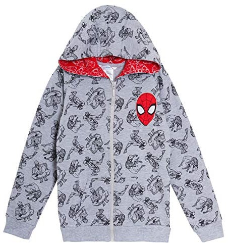 Marvel Spiderman Boys Hooded Jacket Kids Avengers Hoodie Full Zip Hoody Lightweight Coat