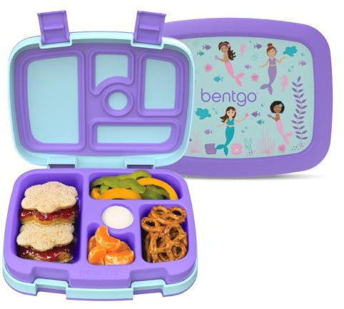 Bentgo Kids Prints Leak-Proof, 5-Compartment Bento-Style Kids Lunch Box - Ideal Portion Sizes for Ages 3-7, Durable, Drop-Proof, Dishwasher Safe, & PFAS & BPA-Free Materials (Mermaids in the Sea)