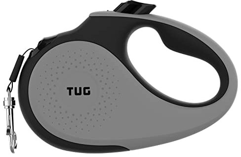 TUG 360° Tangle-Free Retractable Dog Lead for Up to 25 kg Dogs | 5 m Strong Nylon Tape | One-Handed Brake, Pause, Lock (Medium, Grey)