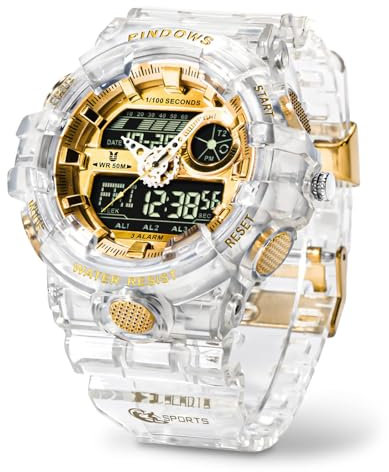 PINDOWS Armbanduhr für Herren, Militäruhr für Herren, Outdoor-Sport, elektronische Uhr mit Datum, Multifunktions-LED, Alarmfunktion, Stoppuhr.
