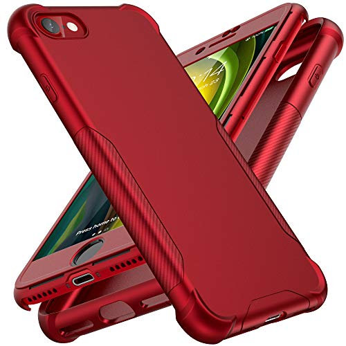 ORETECH Coque Compatible avec iPhone SE 2022/SE 2020/8/7 avec 2 Verre trempé Protection écran,Mince Coque iPhone SE 3 Silicone Etui iPhone SE Anti Rayure PC TPU Housse pour iPhone SE 2022 Coque Rouge