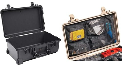 PELI 1510 Robuster Reise- und Outdoorkoffer, IP67 Wasser- und Staubdicht, 27L Volumen, Schaum, Schwarz & 1510 Deckeleinsatz