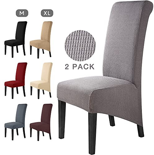 Stuhlhussen 2 Stück Elegante Stuhlbezüge Stretch Stuhlbezug Elastische Spandex XL Stuhlhussen Universal Stretchhusse Abnehmbare Waschbar Stuhlbezug für Hotel ,große Esszimmerstühle(2 Stück,Grau)-XL