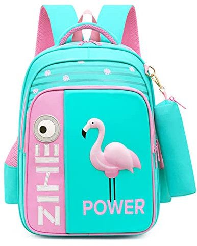 UKKD Schultaschen 3D Flamingo Schultaschen Für Mädchen Jungen Cartoon Shark Rucksack Kinder Orthopädische Rucksäcke Klassen 3-5-Green