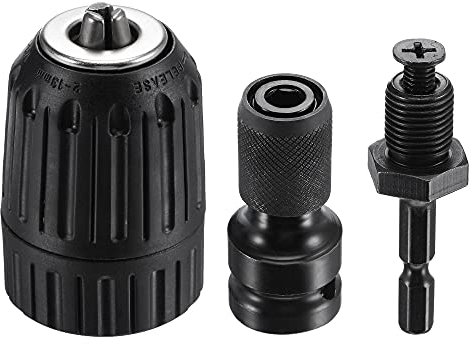 sourcing map Keyless Drill Chuck 2-13mm Capacity 1/2-20UNF Thread with Hex Shank Adapter, 1/2 Quick Release Socket Square Converter for Impact Ratchet Wrenches