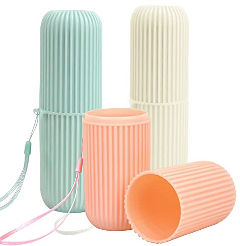 3Pezzi Tazza per Spazzolino da Denti, Porta Spazzolino Plastica, Porta Spazzolino da Viaggio, Porta Dentifricio e Spazzolino da Denti Portatile per Campeggio Viaggio All’aperto - Bianco Verde Rosa