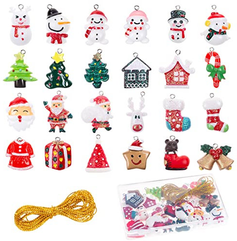 MELLIEX 24 Stück Miniatur Christbaumschmuck, Mini Harz Ornamente Weihnachtsanhänger für Christbaum Adventskalender Dekoration