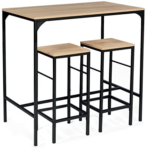IDMarket – Conjunto de mesa alta de bar Detroit 95 cm y 2 taburetes diseño industrial