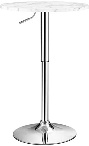 TANGZON Round Bar Table, Height Adjustable Marble Top Steel Counter Pub Desk, 360° Swivel Bistro Table for Kitchen, Restaurant and Cafe (1, White)