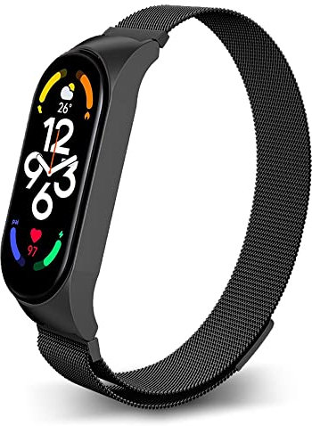 PaceBid Armband Kompatibel mit Xiaomi Mi Band 7, Metall Gewebte Edelstahl Magnetisch Ersatzband Armband, Klassisches Verstellbarer Uhrenarmband für Xiaomi Mi Band 7 (Schwarz)