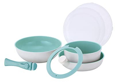 NEOFLAM® - Juego de ollas y sartenes Midas Plus de 8 piezas - Revestimiento antiadherente ECOLON® natural, libre de PFAS, apto para inducción, mango extraíble, apto para horno, fácil limpieza