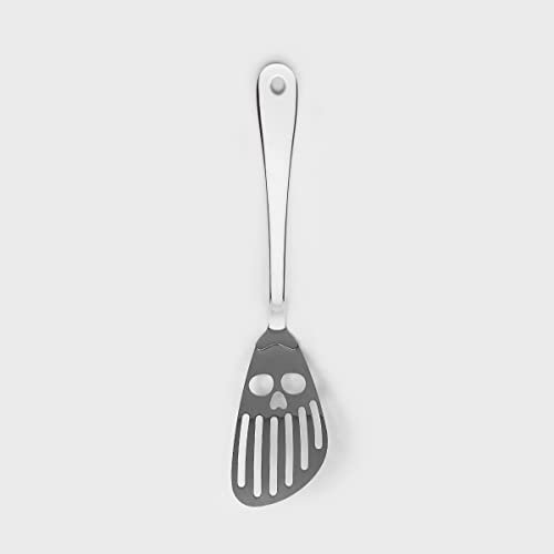 Suck UK Skull Cooking Spatula - Stainless Steel Slotted Spatula | Plastic Free Kitchen Utensil & Fish Slice | Metal Wok Turner & Flipper | Novelty Skull Gift for Gothic Home Decor & Creepy Chefs