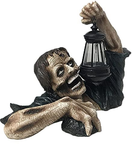 NGUMMS Gruselige Zombie Gartenfigur, Harz Zombie Ormament Statue Mit Haltelampe, Horror Serie Für Outdoor Patio Garten Halloween Dekoration