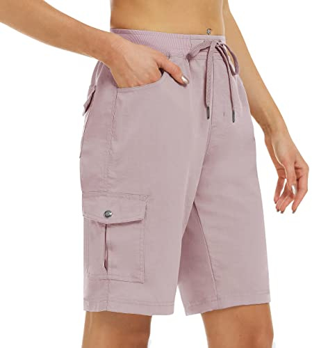 MoFiz Women Cargo Shorts Summer Bermuda Shorts Walking Short Pant Pink US S