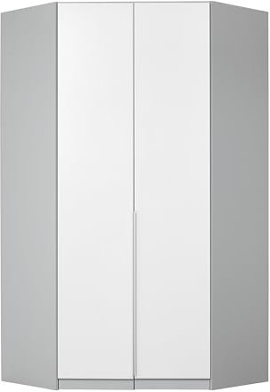 Rauch Möbel Alabama Eckschrank Schrank Kleiderschrank Weiss / Grau, 2-türig, inkl. Zubehörpaket Basic, 1 Kleiderstange, 9 Einlegeböden, BxHxT 117x210x117 cm