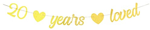 Starsgarden 20 Years Loved Banner Twenty&Fabulous Banner, Girls/Boys 20th Birthday Party/The 20th Wedding Anniversary Party Gold Glitter Paper Sign Dekorationen