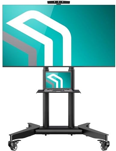 ONKRON TV Ständer rollbar für 32-75 Zoll Fernseher, max Belastung bis 60 kg, professioneller Wagen TV Standfuss höhenverstellbar, max VESA 600x400 Fernsehständer mit Rollen Schwarz TS1571-B