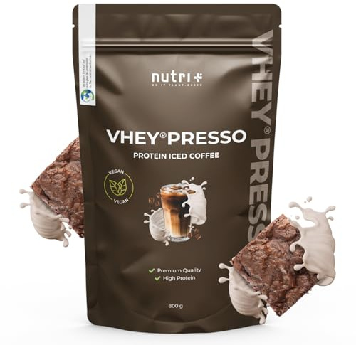 Nutri + Protein Iced Coffee Chocolate Brownie - Vheypresso Eiweiß Kaffee mit Koffein 800 g Pulver ohne Laktose + Gluten - Proteinkaffee Schokolade