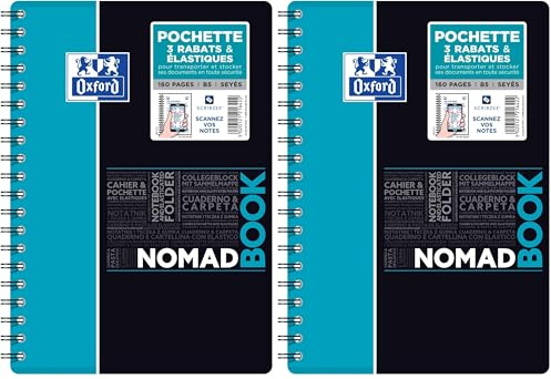 Oxford NomadBook Cahier à Spirales Format B5 (17 x 25cm) 160 pages Grands Carreaux Seyès Couverture Polypro Couleur Aléatoire (Lot de 2)