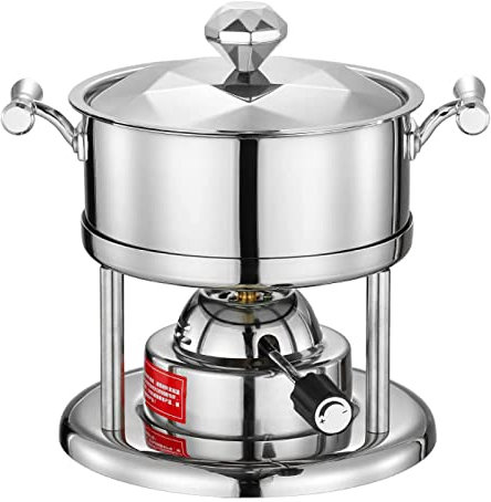 304 Stainless Steel Shabu Shabu Hot Pot, Chinese Hot Pot Mini Fondue Pot with Stand and Lid for Outdoor Camping Hiking Party Dorm Room