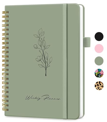 Undated Weekly Planner, Weekly To Do List Notebook with Goal & Habit Tracker Organizer, A5 Weekly Planner Notebook with Spiral Binding, 6.1 x 8.2 - Green