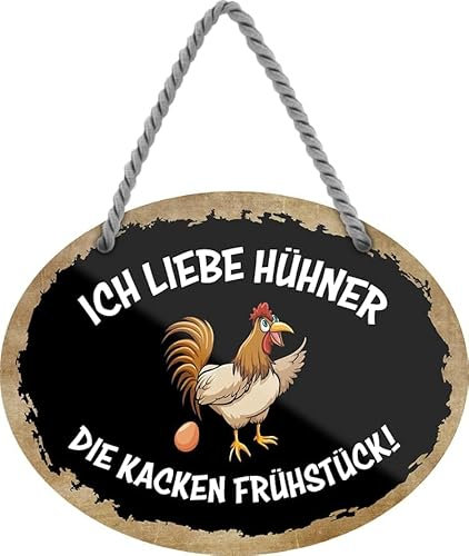 schilderkreis24 - Blechschild Ich liebe Hühner - Ländliches Flair - 18x14 cm