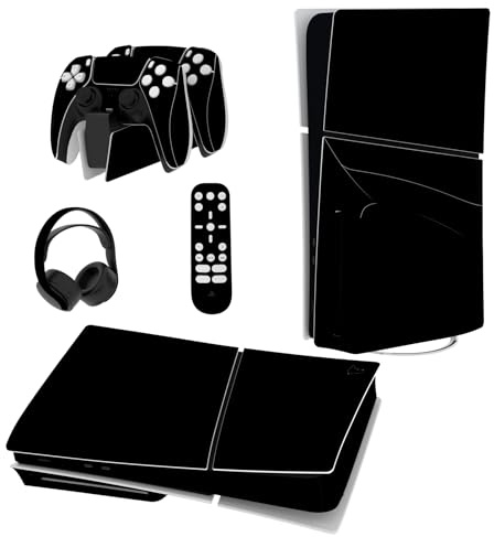 playvital Autocollant Protection pour ps5 Slim Standard Console | Sticker Skin pour ps5 Manette & Télécommande & Casque & Station de Charge，Disc Edition-Noir