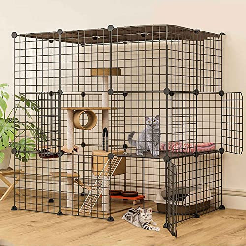 SUuim Katzenkäfige für den Innenbereich, groß, mit Hängematte, Kleintierkäfig aus Metall, Freiraum für Hütten/Haushalt/Außen/Innen/Balkon (Größe: 111 x 111 x 146) (einfarbig 111 x 75 x 109)
