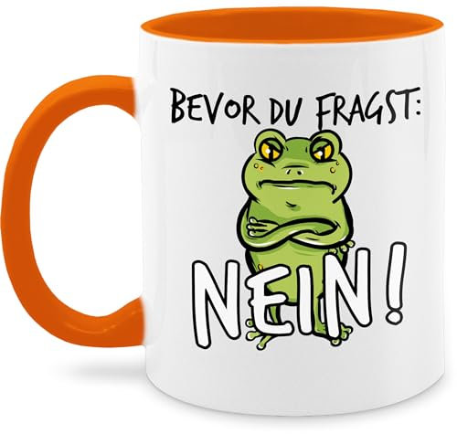 Tasse Tassen 325ml - Statement Sprüche - Bevor du fragst: Nein! - Frosch - Schwarz - 325 ml - Orange - froschtasse spruchtasse sarkasmus nö kaffeetasse froschtassen spruchtassen spruch nein