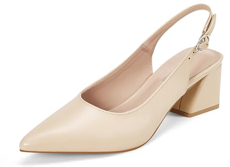 GENSHUO Scarpe da Donna con Tacco Basso e Spesso, con Punta Chiusa e Cinturino Posteriore, 6 cm, per Ufficio, Matrimonio, Festa, Beige, 42 EU