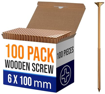 100 Pcs Wood Screws 6 x100mm Multi Purpose Flat Head Galvanized Single Thread Wood Screws Kit, Self Tapping M3,M3.5,M4 Ideal for Diy,Furniture Fix, and Repairs