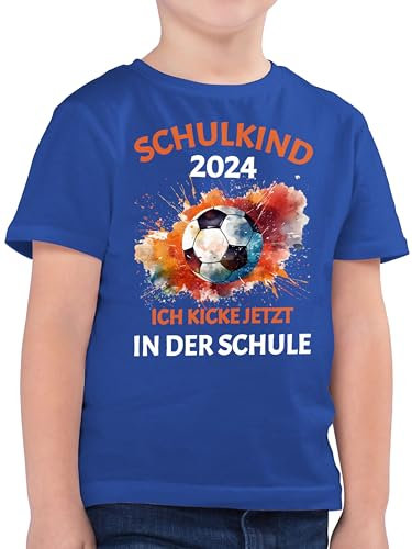 Kinder T-Shirt Jungen - Junge - Schulkind 2025 | Ich kicke jetzt in der Schule | Geschenk Einschulung Fußball - 140 (9/11 Jahre) - Royalblau - einschulungsshirt schulanfänger Tshirt