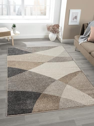 Mia's Teppiche Mosaix - Tappeto moderno a pelo corto, per soggiorno e camera da letto, con contorni, motivo geometrico, a quadri, colore beige, 80 x 140 cm