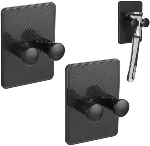 Sibba Shower Hook 2 Pcs Inside Shaver Holder Sticky Waterproof Wall Hook Hanging Grips Hooks Bathroom Sticky Strips Wash Hanger Accessories for Loofah Sponge (Black)