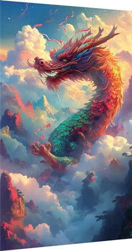 DIY Farbe Diamond Painting, Diamant Painting Bilder Drachen Basteln Erwachsene, Diamond Painting xxl 100x220cm 5D Diamant Art Painting, Diamant Malerei Cross Stitch Set, Schlafzimmer Wanddekor S2-369