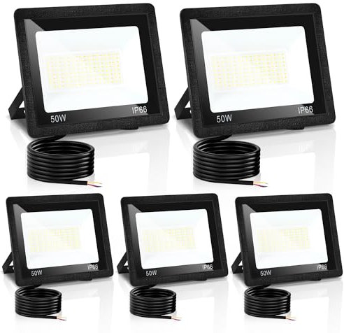 Izrielar 5x 50W Projecteurs LED, Super Lumineux avec 3 Températures de Couleur Réglables, Spots Imperméable IP66, Projecteur Extérieur pour Jardin, Cour, Garage, Hôtel