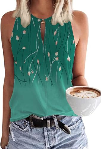 Tanmolo Damen Tank Top Ärmellos Oberteile Sommer Tanktops V-Ausschnitt Blusentop Strand Sexy Vest Top Bluse Farbverlauf-Grün, M