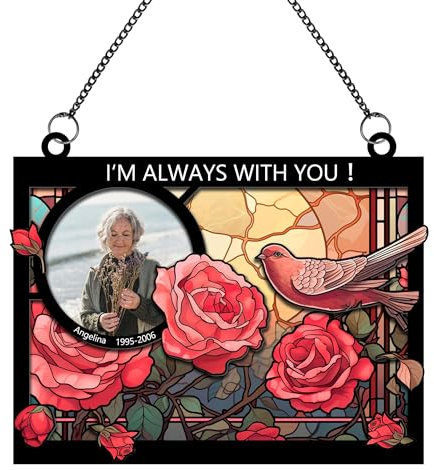 Personalisierter Ich Bin Immer Bei Dir Foto Sonnenfänger,Personalisiert mit Namen,Datum,Fensterdeko Hängend,Hängendes Sonnenfänger Ornament Zuhause Garten Outdoor Deko Erinnerungsgeschenk