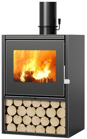 Estufa De Leña, Chimenea Grande, Estufa De Leña con Rejilla De Hierro Fundido, Calentamiento De Sala De Estar,15KW(Size:60 * 49 * 85cm)