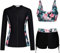JASAMBAC Women's Long Sleeve Rash Guard Zip Front Swimsuits Top UV UPF 50+ Swim Shirt Swimwear Bathing Suit with Bikini Set Blue Floral