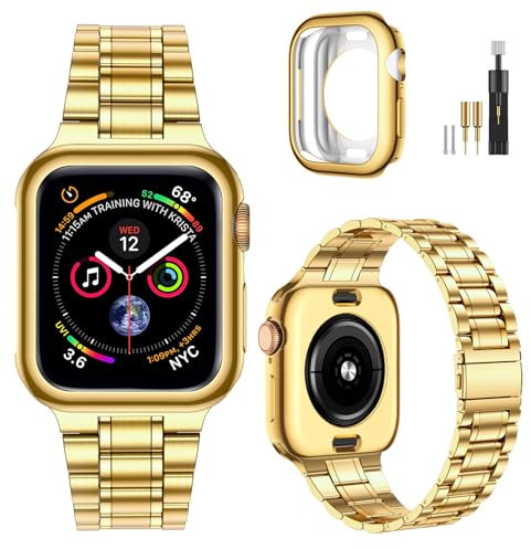MioHHR Kompatibel mit Apple Watch Armband Series 10 42mm, Massives Edelstahl-Metallarmband für iWatch Series 10(Gold)