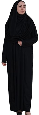 Gebetskleid für Frauen | Einteilige langärmelige Gebetskleider für Hijab-Damen | Langes Maxi-Anbetungskleid (DE/NL/SE/PL, Alphanumerisch, XS, XXL, Regular, Regular, Schwarz)