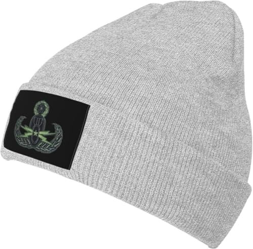 Oudrspo Graue Wintermütze mit EOD-Abzeichen für Veteranen im Besitz von Unisex, warm, dick, Strickmütze, weiche Stretch-Totenkopfmütze