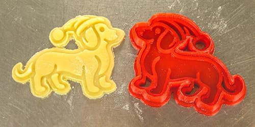 Dackel Keksform mit Stempel – Zweiteilig für variable Teighöhen – Plätzchen-Form für Hunde-Kekse Butter-Kekse – Hundekeksform – Dackel Ausstecher mit Weihnachtsmütze