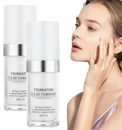 2PCS Farbwechselnde Foundation Reife Haut,Farbwechsel Grundierung 30ml Flüssige Grundierung zum Erwärmen der Hautfarbe SPF15 Langanhaltendes Make-up Feuchtigkeitsspendender Concealer