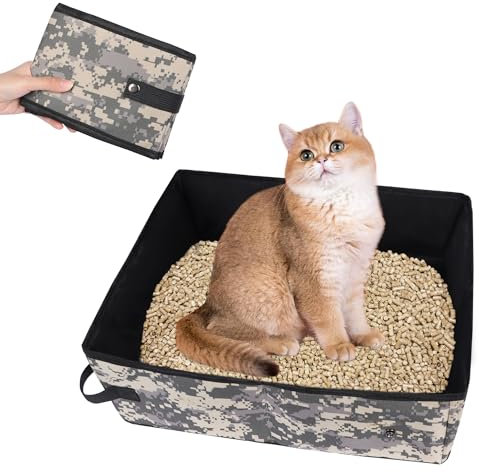 Foldable Cat Litter Box for Travel and Car Transport with Camouflage Carrier