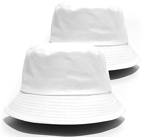 CJQRL 2 Stück Weißer Fischerhut, Bucket Hat Unisex, Freizeithut, Strand-Sonnenhut, Regenhut, Buckethut für Damen und Herren, Wandern, Camping, Einkaufen, Urlaub, Golf, Freizeithut, Reisen.